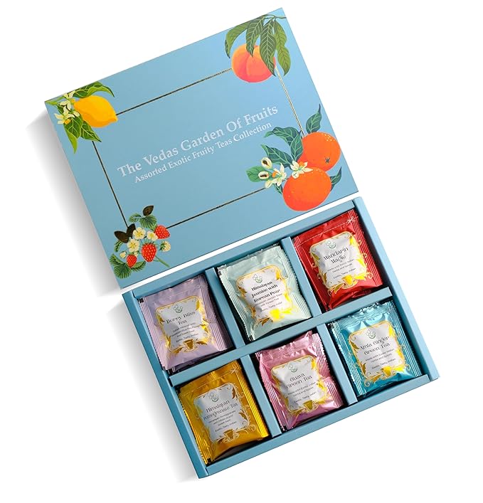 The Vedas Garden of fruits tea gift set | 6 Different varities | Handstitched Cotton teabags |