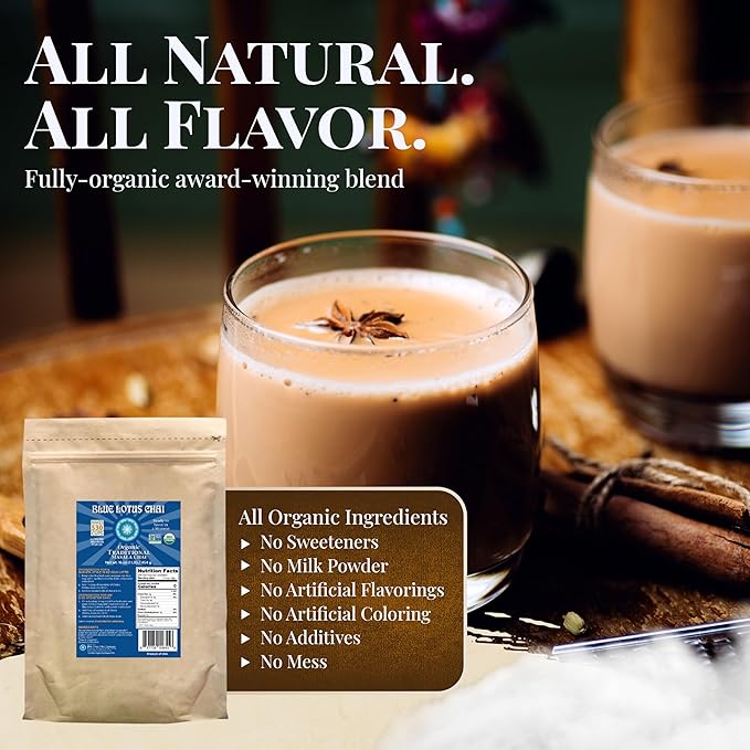 Blue Lotus Chai - Fully Organic Traditional Masala Chai - Makes 530 Cups - 1 Pound Bulk Bag Masala