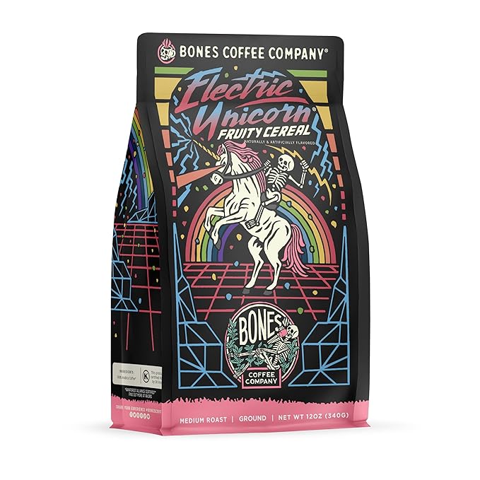 Bones Coffee Company Electric Unicorn, Fruity Cereal With Milk Flavored Coffee, Medium Roast Low