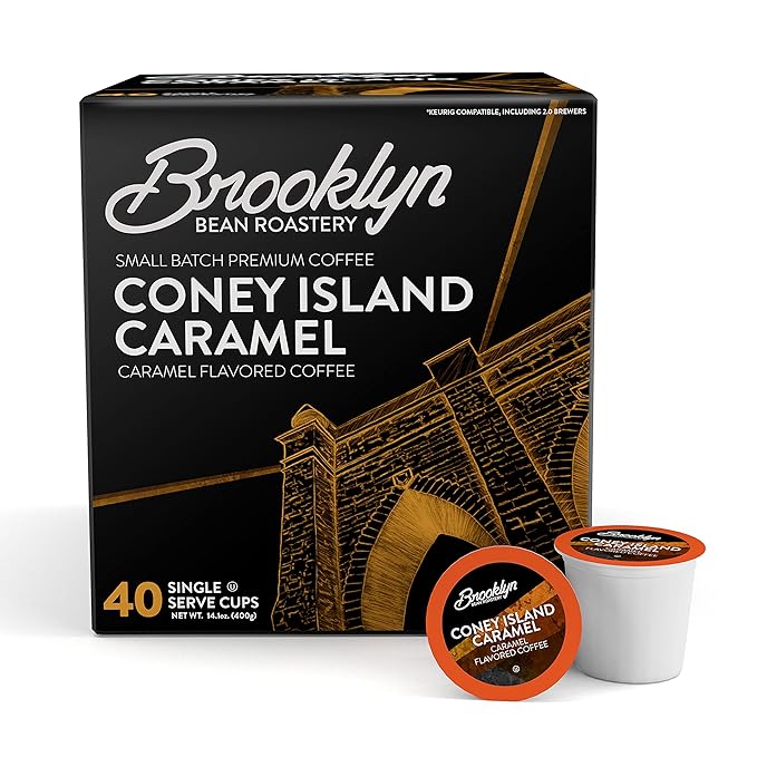 Brooklyn Beans Coney Island Caramel Gourmet Coffee Pods - Compatible with Keurig K Cup Brewers