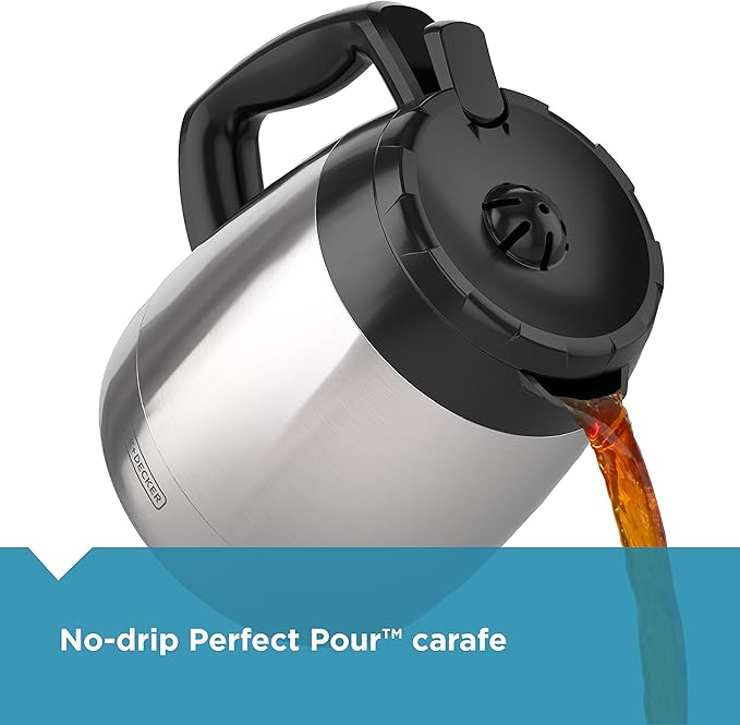 BLACK+DECKER 12-Cup Thermal Coffee Maker, Keep Coffee Hot with Insulated Stainless Steel Carafe