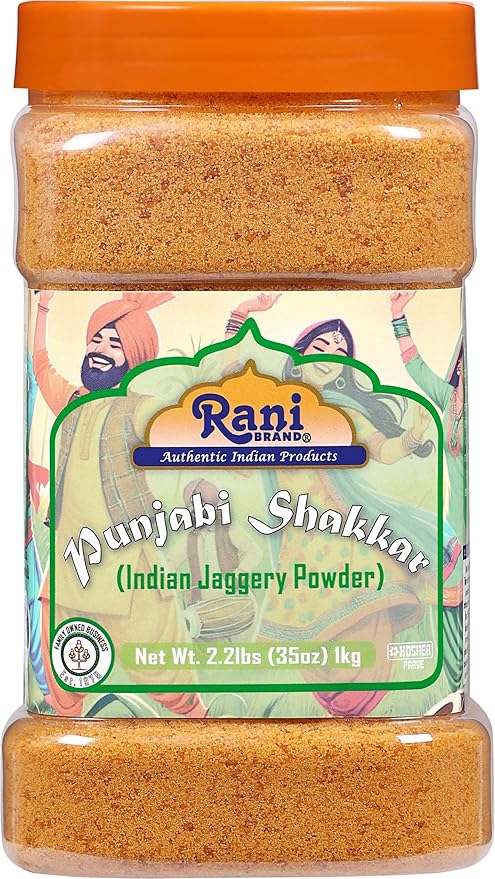 Rani Punjabi Shakkar (Gur Jaggery Powder) Indian Unrefined Raw Cane Sugar 35oz (2.2lbs) 1kg PET Jar