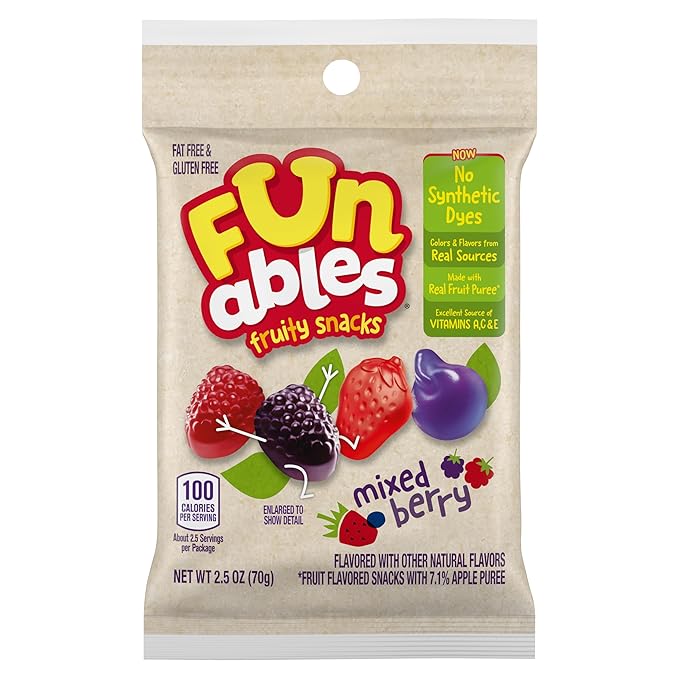 Funables Fruit Snacks, Mixed Berry Snacks, 2.5 Ounce Pouches (Pack of 48)