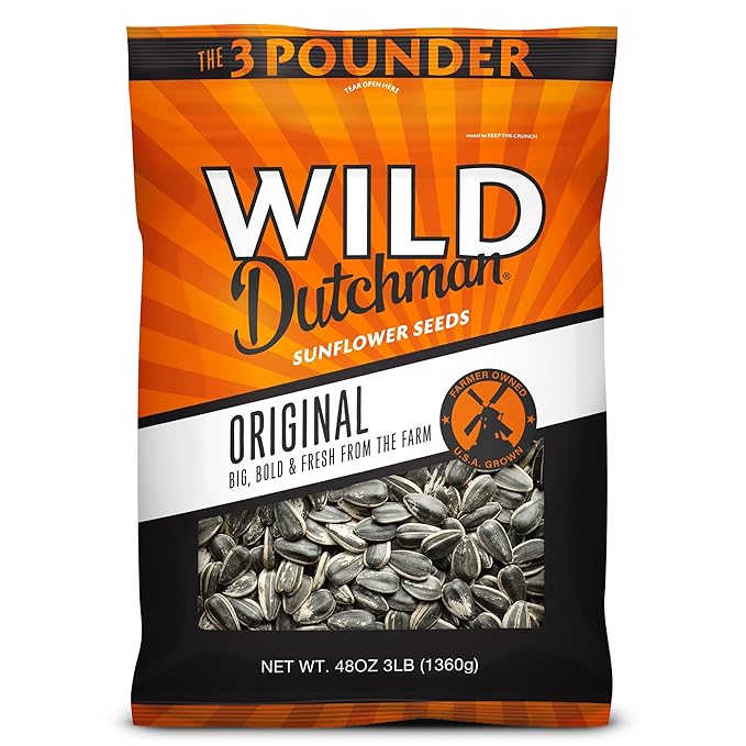 Wild Dutchman Roasted Sunflower Seeds in a Resealable Bag for Ultimate Freshness and an Easy Pour