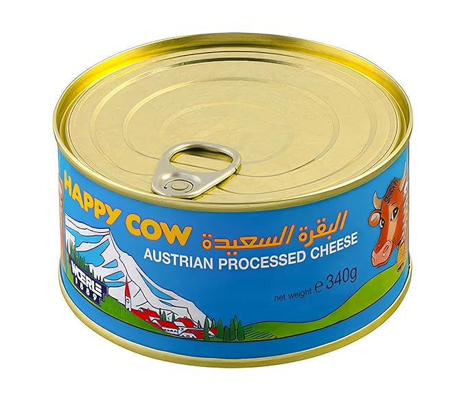 Happy Cow Halal Austrian Processed Cheese 12 OZ (340g) Easy Open Can, Rich Cheddar Flavor, Long