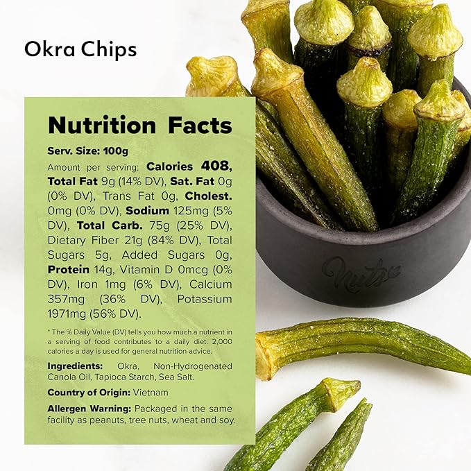 NUTS U.S. - Okra Chips | Sea-Salted | No Color Added and No Sugar Added | Natural | Delicious And
