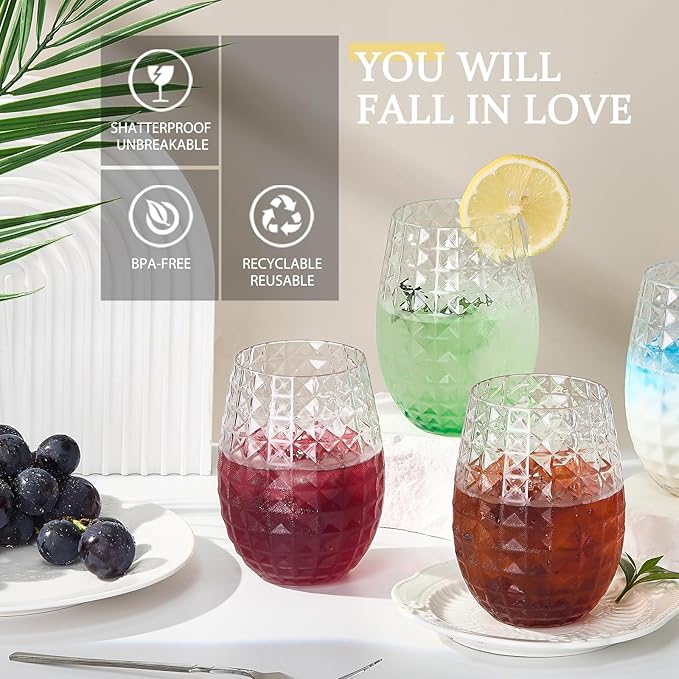 20 Pack Plastic Wine Glasses, 16Oz Disposable Wine Glasses Unbreakable Clear Plastic Cocktail