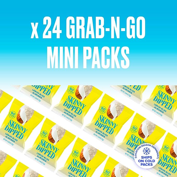 SkinnyDipped Lemon Bliss Almonds, Mini Snack Packs, Chocolate Covered Almonds, Low Sugar, Gluten