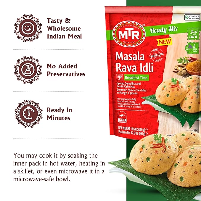 MTR Instant Masala Rava Idli Mix - Ready to Cook Authentic Indian Breakfast, Lunch, Dinner or Snack