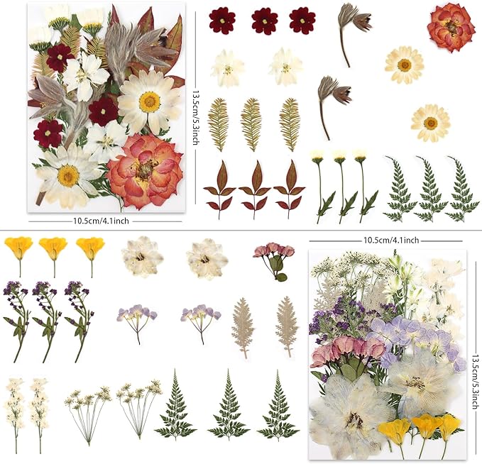 80P Vintage Pastel Dried Flowers for Crafts, Real Natural Pressed Flowers in Retro Soft Tones for
