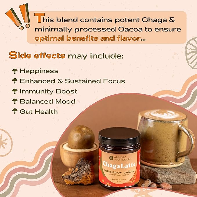 ChagaLatte - Cacao & Mushroom Beverage Blend | Iced Superfood Chaga Supplement & Hot Cocoa | Energy