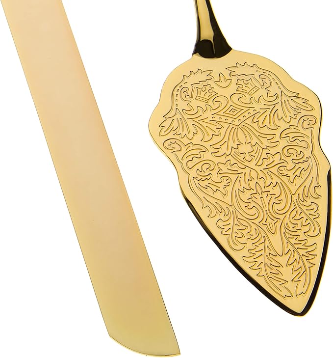 Ella Celebration Gold Wedding Cake Knife & Server Set, Vintage Cake Cutting Utensils, Party