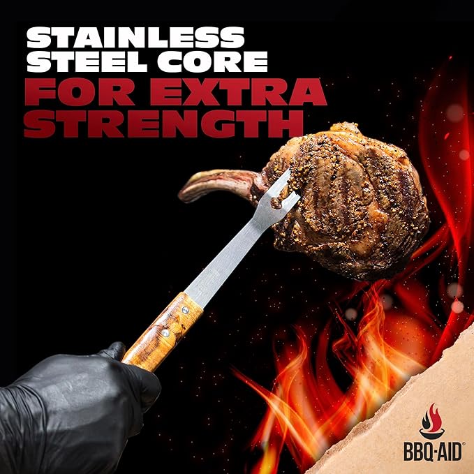 3 Piece BBQ Grilling Accessories Set - BBQ Tongs Spatula Fork Set - Heavy Duty Stainless Steel