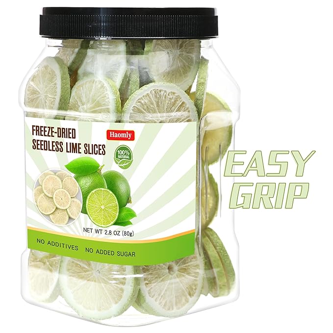 Haomly Freeze-dried Seedless Lime Slices,2.8oz(80g),Dehydrated Limes for Cocktails,Tea, Snacking