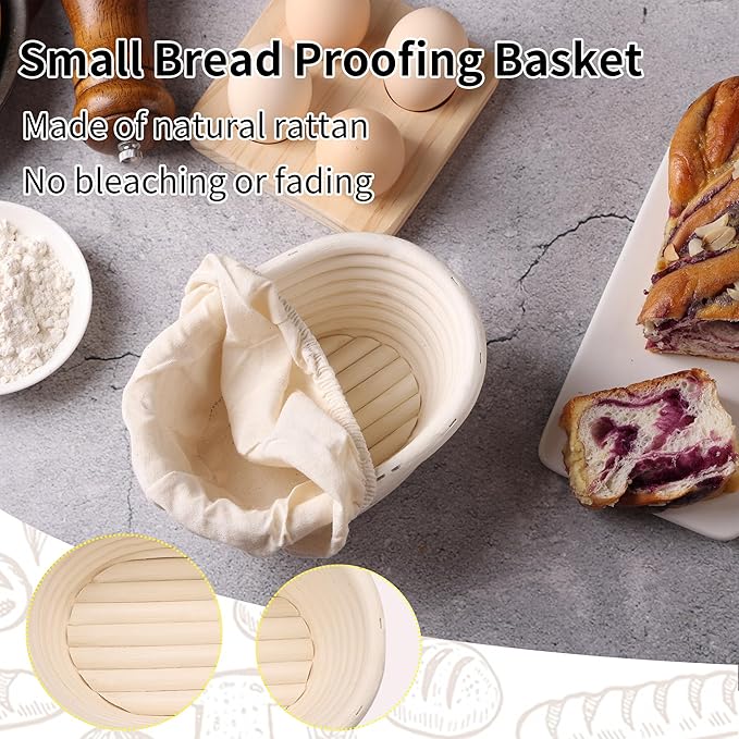 (6.7x4.7x3in) Mini Banneton Bread Proofing Basket Set of 6, Oval Sourdough Bread Basket with Liner