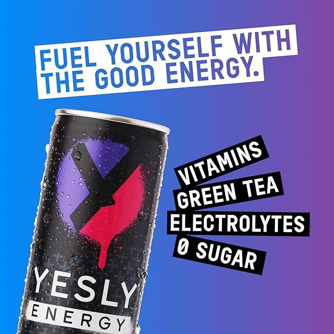 Yesly Energy Drink, Mixed Berry, Naturally Flavored Sparkling Energy Drink With Electrolytes