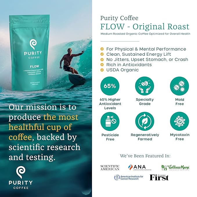 Purity Coffee FLOW Medium Roast Organic Coffee - USDA Certified Organic Specialty Grade Arabica