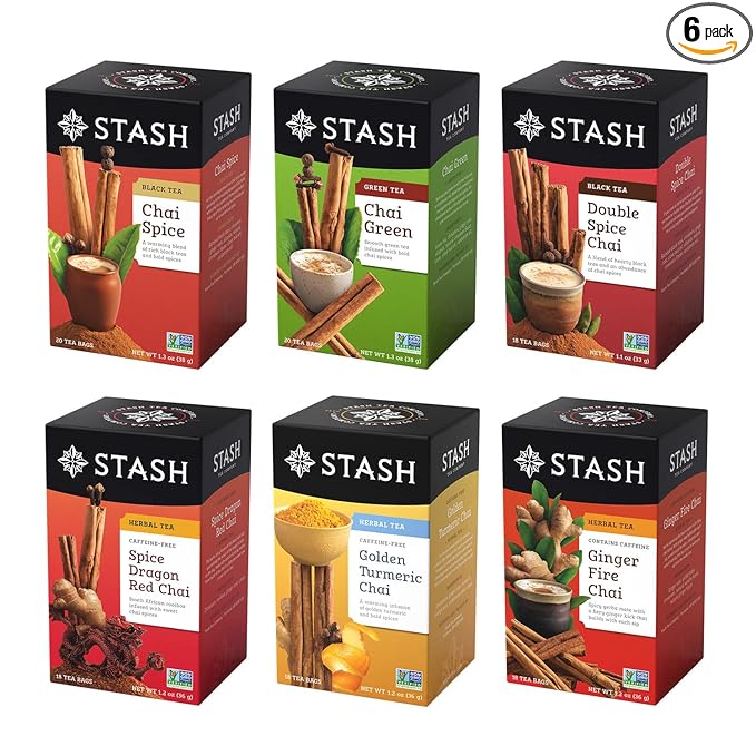 Stash Tea Chai Tea Variety Pack Sampler Assortment - Caffeinated, Non-GMO Project Verified Premium