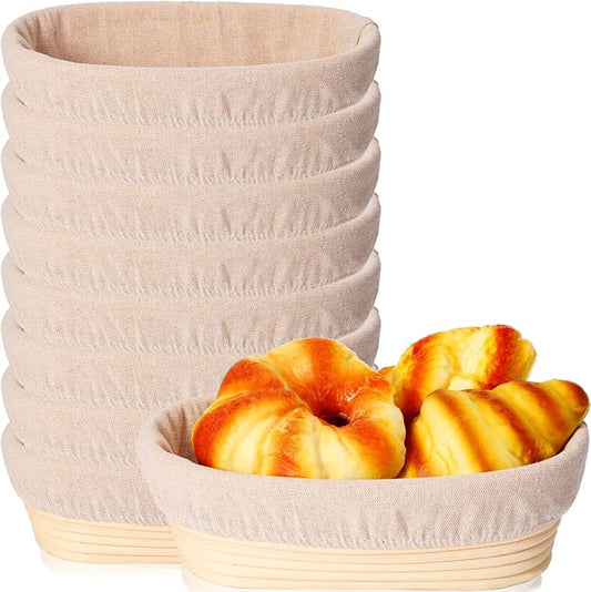 Gejoy Oval Banneton Bread Proofing Basket Set of 8, Sourdough Bread Baking Bowl Kit with Cloth