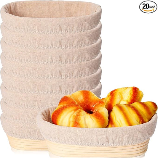 Gejoy 20 Sets Bread Proofing Baskets Bulk Shaped Banneton Dough Proofing Bowls Kit with Cloth Liner