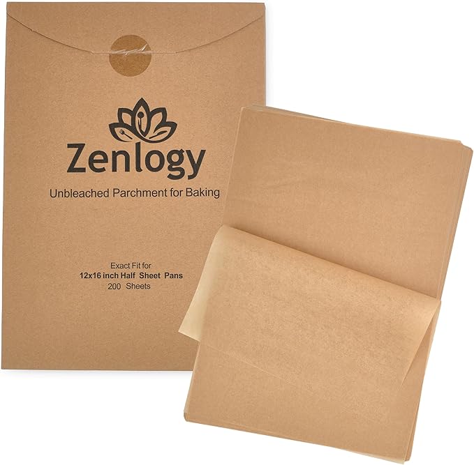 Zenlogy Parchment Paper Sheets 12x16 (200 sheets) for Baking - Unbleached Chlorine-free High Heat