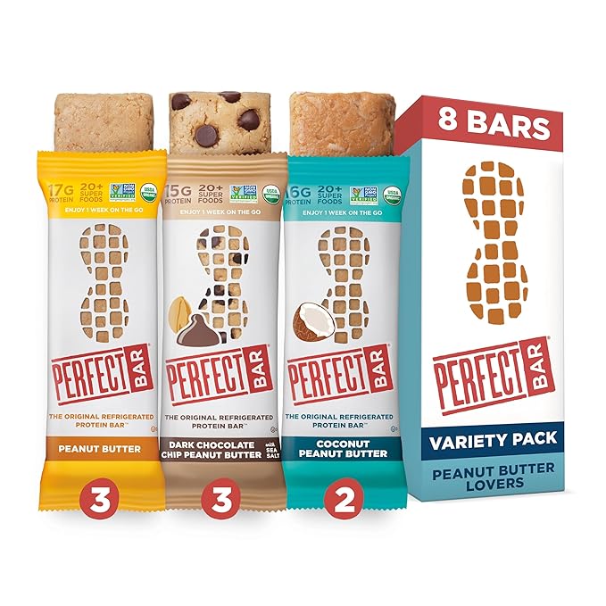 Perfect Bar Original Refrigerated Protein Bar, Peanut Butter Lover's Variety Bundle, 2.2 - 2.5