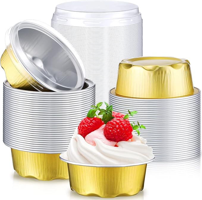 Eaasty 150 Count Baking Cups with Lids, 1.6 oz Muffin Cupcake Liners Aluminum Foil Mini Cake Pans