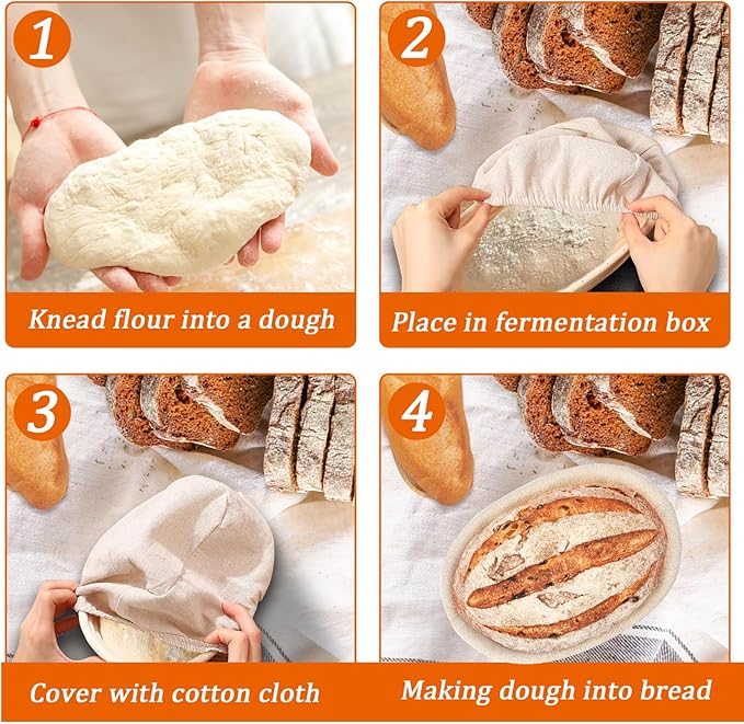 10 inch Oval Banneton Bread Proofing Basket Sourdough Bread Baking Supplies Set of 4 Sourdough