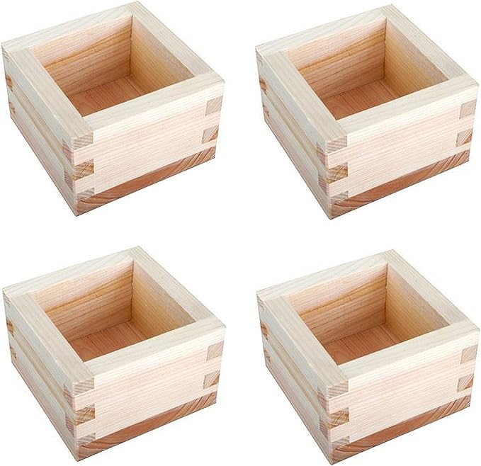 JapanBargain, Set of 4 Japanese Sake Masu Wooden Sake Cup, Cypress Hinoki Wood, Made in Japan, 4