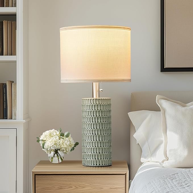 Table Lamps for Living Room Set of 2, Ceramic Table Lamps for Bedroom, 20" Modern Lamps for Night