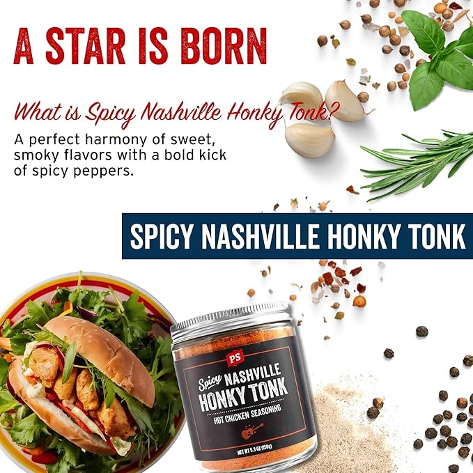 PS Seasoning Honky Tonk Nashville Hot Chicken Seasoning - Spicy Chicken BBQ Seasoning and Rubs for