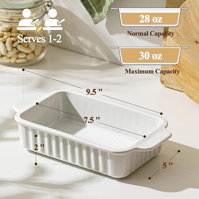 Small Baking Dish, 9x5 inch Casserole Dishes for Oven, 30 Oz Ceramic Baking Pans with Double