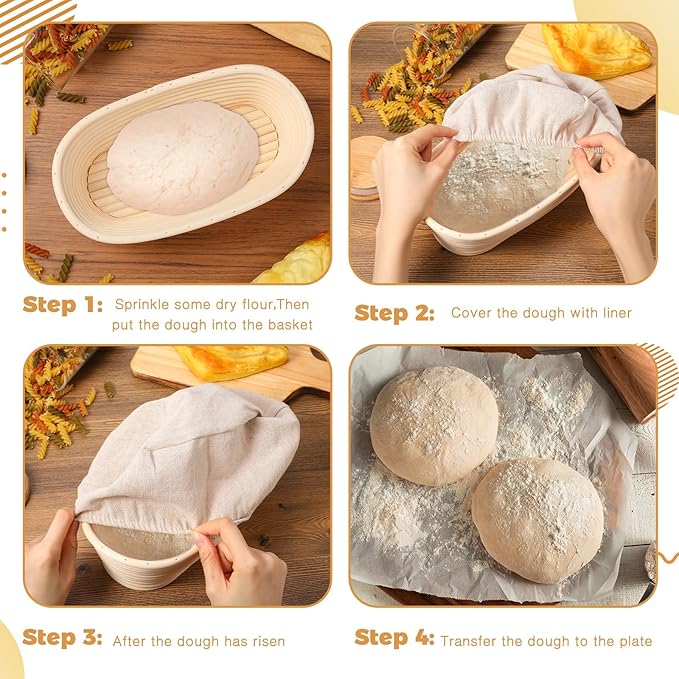 Gejoy Oval Banneton Bread Proofing Basket Set of 8, Sourdough Bread Baking Bowl Kit with Cloth
