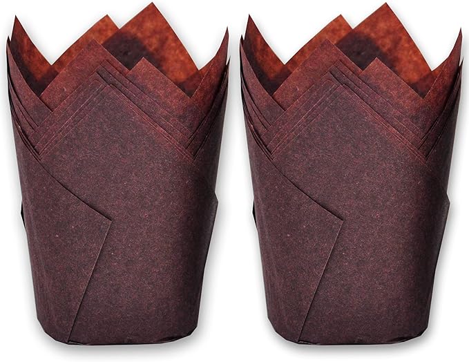 500 pcs Large size Brown Tulip Baking Cups 2-1/4"(Base diameter) x 4"(Wall height) Greaseproof