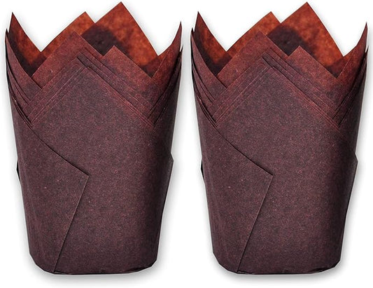500 pcs Large size Brown Tulip Baking Cups 2-1/4"(Base diameter) x 4"(Wall height) Greaseproof
