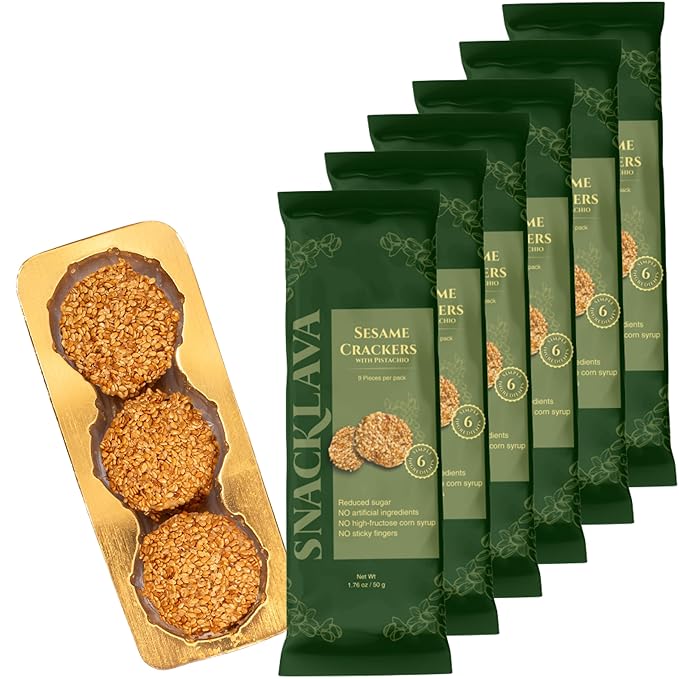Snacklava Sesame Pistachio Crackers ??6 Pack (9 Pieces per Pack) | All-Natural, Handcrafted Gourmet