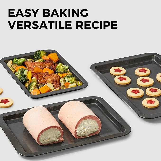 HONGBAKE Ceramic Baking Sheet Pan Set, Cookie Sheet for Oven, Bakeware Sets with Wider Grips, 3
