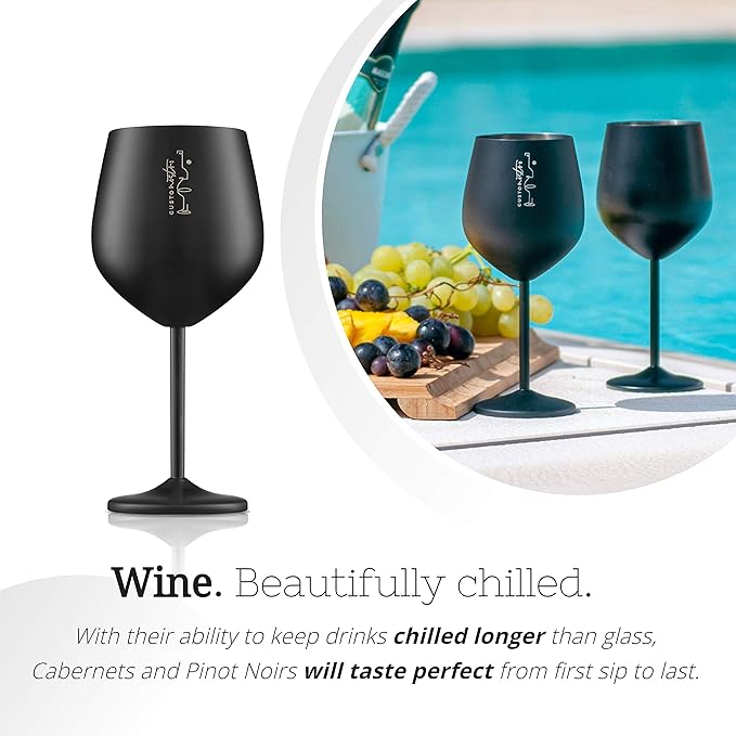Gusto Nostro Stainless Steel Wine Glass - 18 oz - Unbreakable Black Wine Glasses for Travel