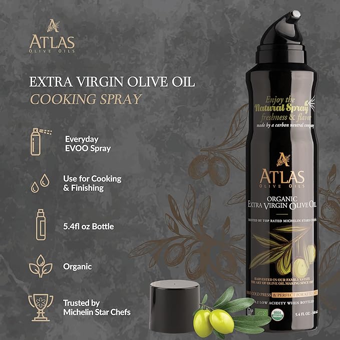 Cooking Oil by Atlas, Extra Virgin Olive Oil Spray, Dual Function Spray and Stream, 5.4 fl oz, 6