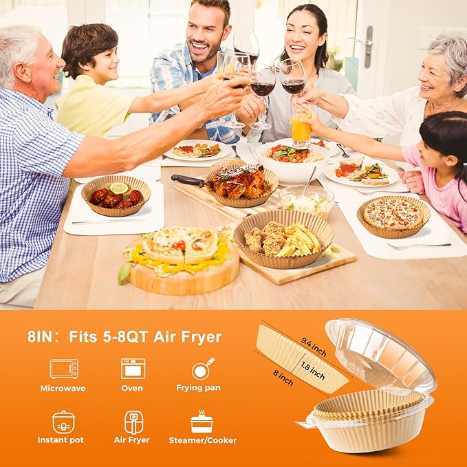 Air Fryer Liners for Ninja, 200 Pcs 8" Round Airfryer Paper Liners Disposable for Oven, Pans &