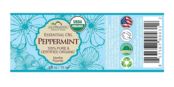 US Organic 100% Pure Peppermint Essential Oil - USDA Certified Organic - 15 ml - w/Improved caps