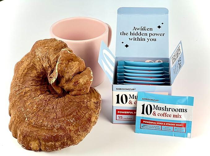 Mushroom Coffee Instant with 10 Mushrooms - 15 Single Packets with Reishi, Lion's Mane, Chaga