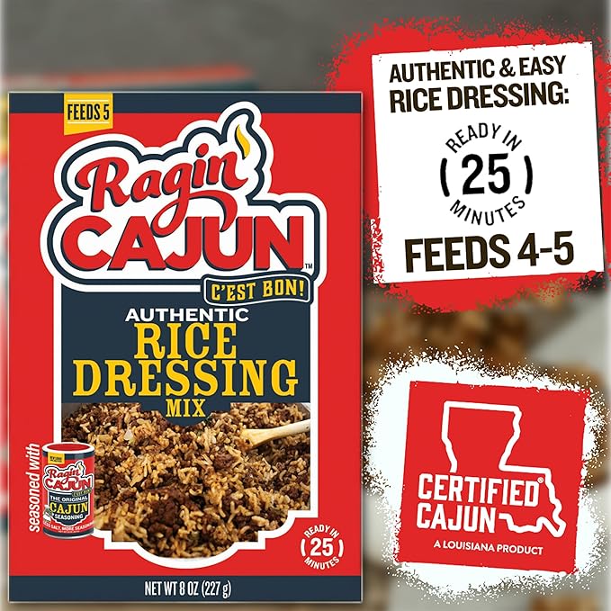 Ragin' Cajun Rice Dressing - 8 oz Box, No MSG, Authentic Louisiana Creole Rice Mix, Perfect for