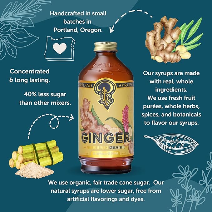 Portland Syrups Authentic Ginger Syrup - Premium Beverage Concentrate for Cocktails, Mocktails