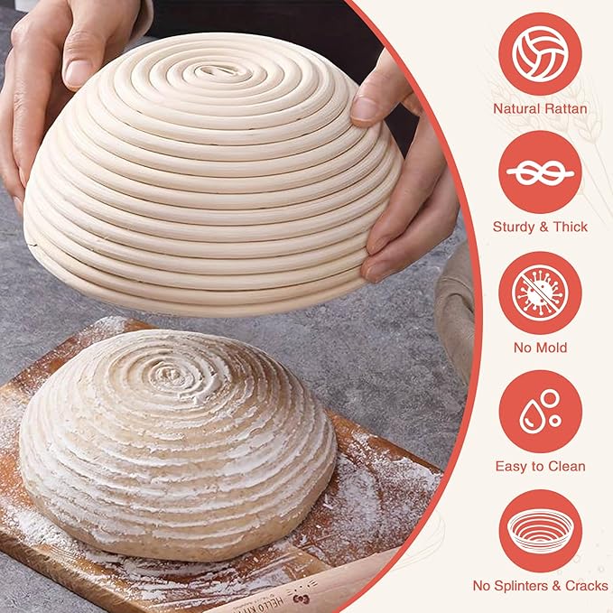 Aliggbent 38Pcs Sourdough Bread Baking Supplies, 10'' Round & Oval Banneton Bread Proofing Baskets