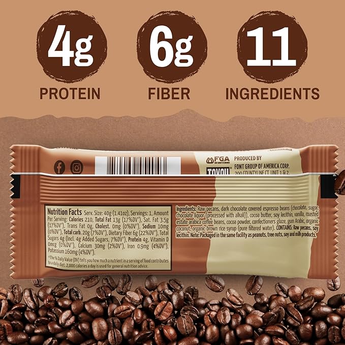 ToYou Chewy Fruit and Nut Bars - Healthy Protein Snacks | Coconut Mocha - 1.41 Ounce (Pack of 12) |