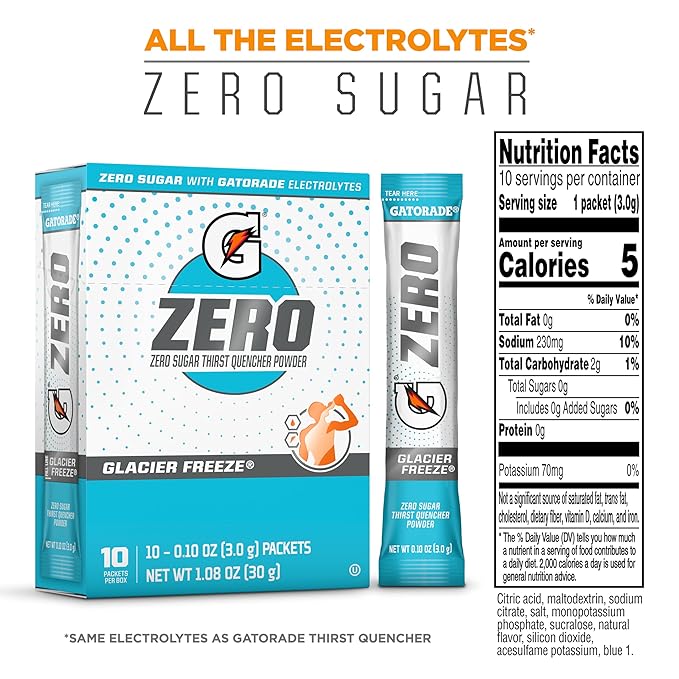 Gatorade G Zero Sports Drink Mix Powder Packets, Glacier Freeze, Electrolyte Powder Drink Mix for