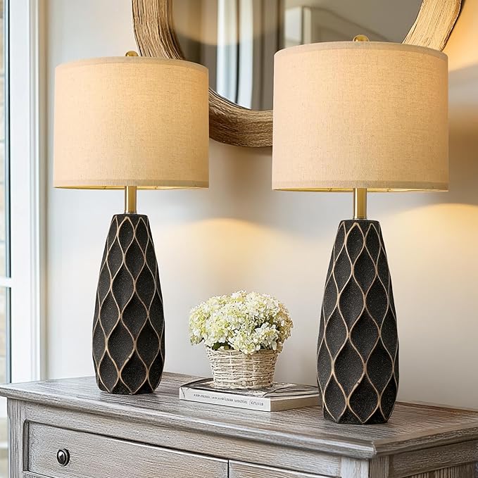 PORTRES 27.5" Ceramic Table Lamps for Bedroom Living Room Lamps Set of 2 Modern Bedside Nightstand