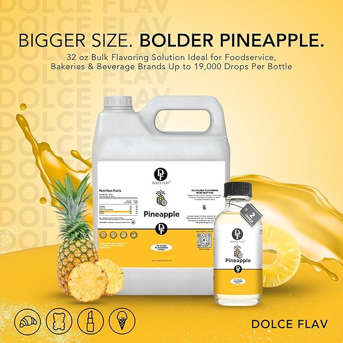 Dolce Flav Pineapple Extract ??1 Gallon Oil-Soluble Kosher, Sugar-Free, Concentrated Tropical