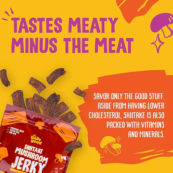The Daily Good Mushroom Jerky - Single-Pack Snacks, High-Fiber Mushroom Snack, Meatless &